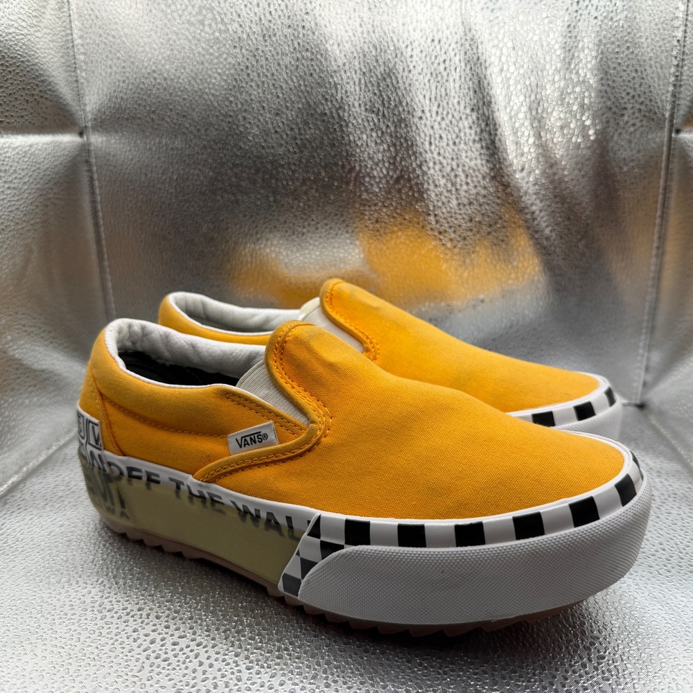 Size 8 Vans Slip-On Stacked Women Yellow Good Checkerboard Platform Sneaker